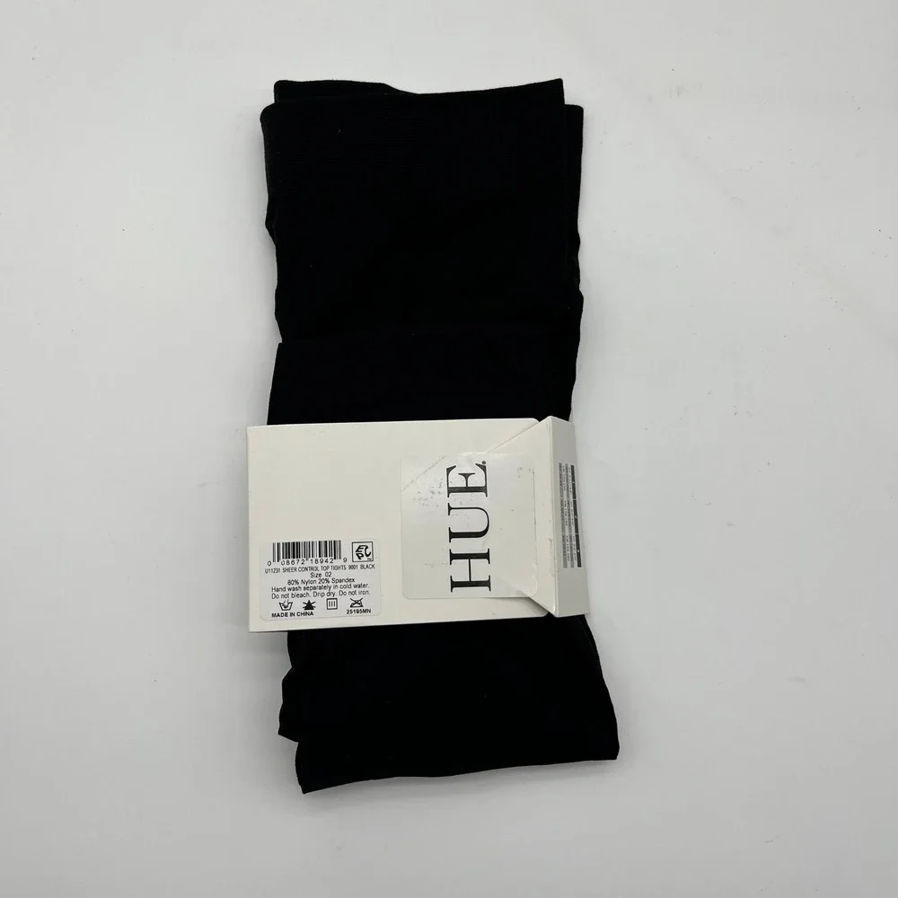HUE Sheer Tights Women Size 2 Black Control Top Perfit Technology 9001 Nylon